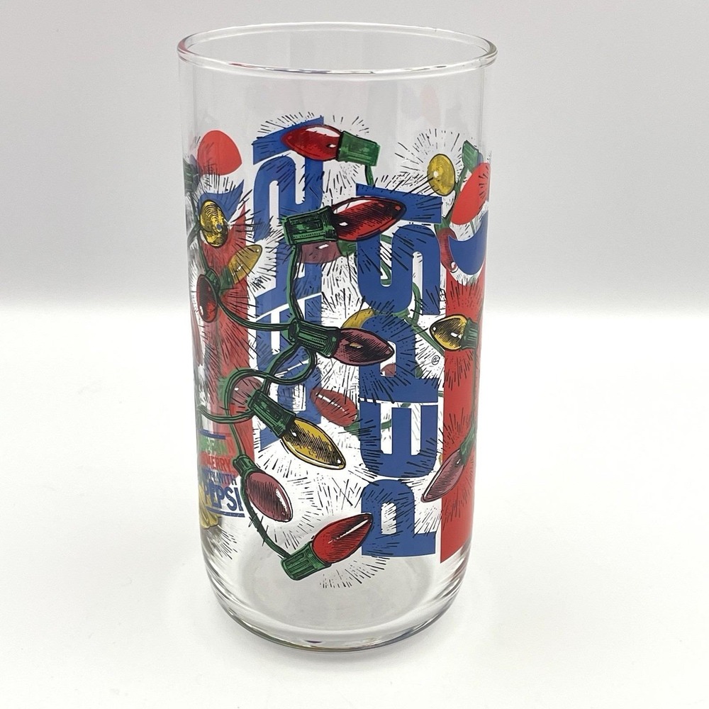 Vintage 1990s "Be Merry Party With Pepsi" Christmas Lights 6" Drinking Glass‎